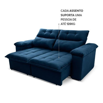 Sofá Retrátil/Reclinável Verona 2,00m Suede Velut Azul Marinho c/ Molas no Assento - King House Azul Marinho