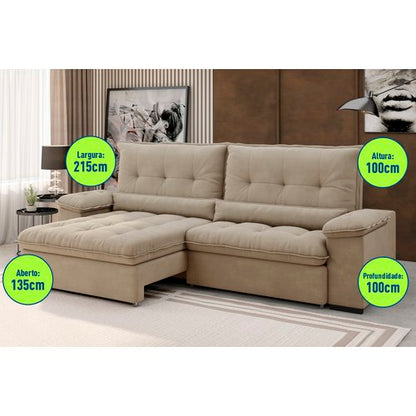 Sofá Arezzo Retrátil/Reclinável 4Lugares Suede Capuccino 2,15m - Xflex Bege