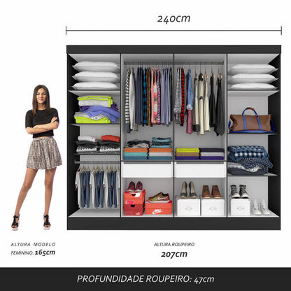 Guarda Roupa Casal Mayra 8 Portas Preto Fosco - Moveis Arapongas