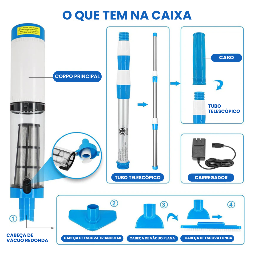 iToolMax –Aspirador de Piscina Recarregável 3 em 1 – Sem Fio, Prático e Potente