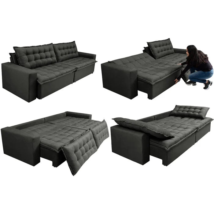 Sofá Retrátil Reclinável e Cama 2,35m Cama inBox Flex Suede Velusoft Cinza
