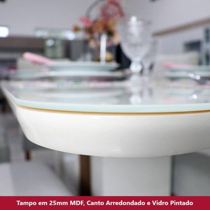 Conjunto Sala de Jantar Tampo MDF/vidro 6 Cadeiras Marie Espresso Móveis Nature/Off White/Linho