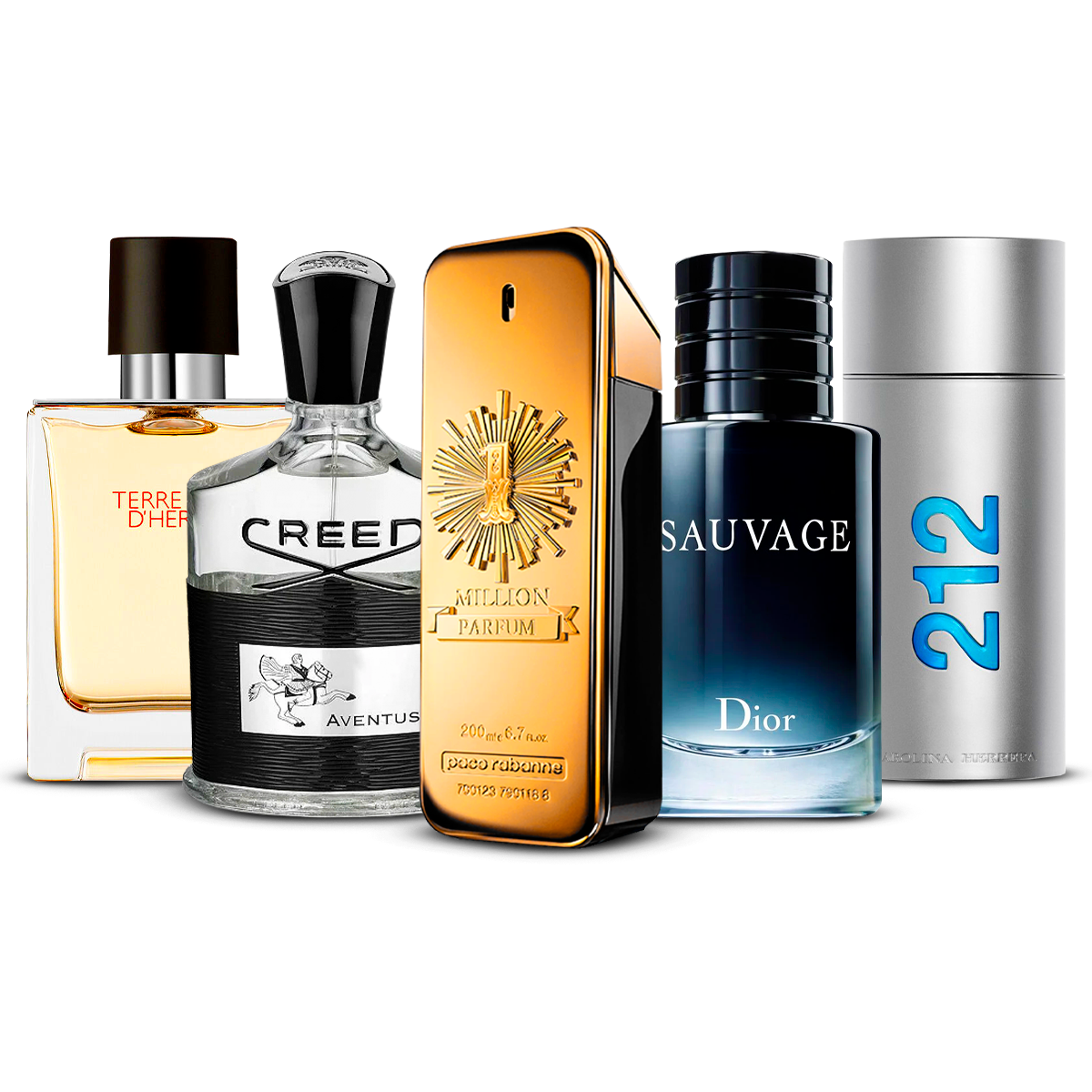 Combination of 5 men's perfumes – Terre d'Hermès, Creed Aventus, 1 Million, Sauvage and 212 Men [100 ml each]