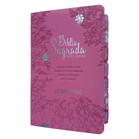 Bíblia Letra Jumbo Rosa Clara Com Abas Adesivas coladas