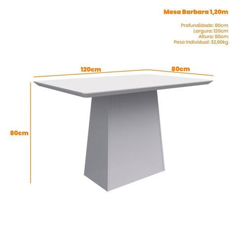 Conjunto Mesa de Jantar Bárbara  Tampo 1,20 de Madeira com Vidro Colado com 4 Cadeiras Ana Ypê