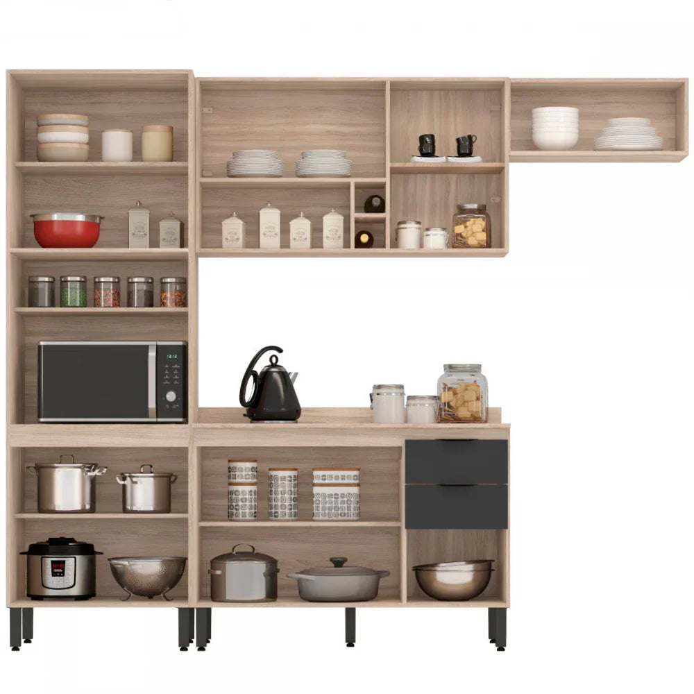 Cozinha Completa Firenze 10 Portas 2 Gavetas Avena Touch/Grafito - Demóbile